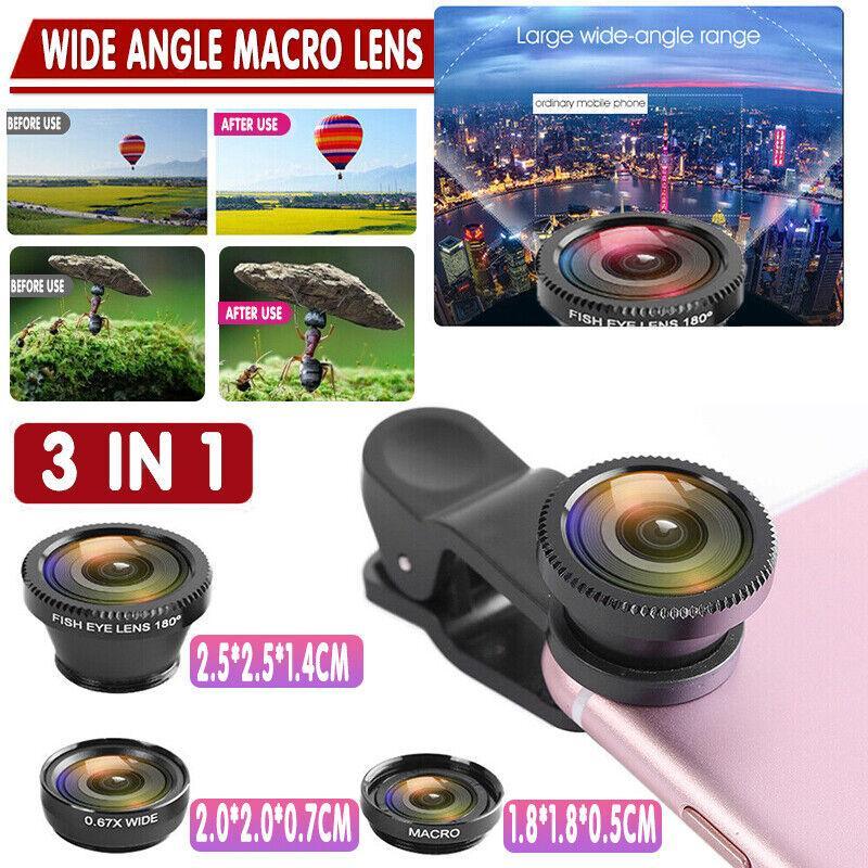 Camera Accessories: Wide Angle Macro Fisheye Phone Camera Lens Kit For Iphone Samsung Black