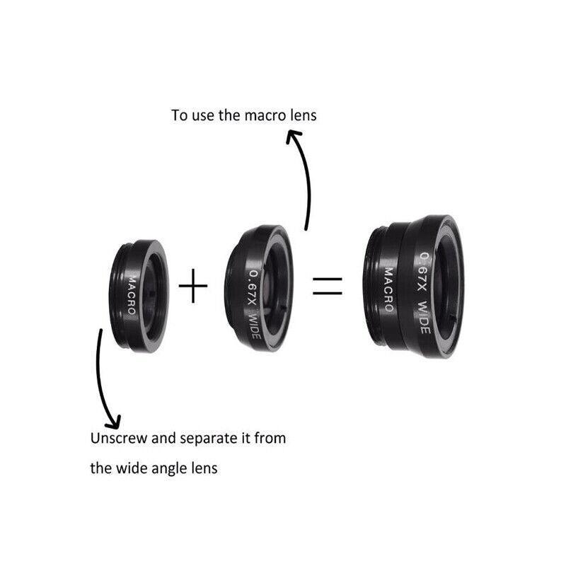 Camera Accessories: Wide Angle Macro Fisheye Phone Camera Lens Kit For Iphone Samsung Black