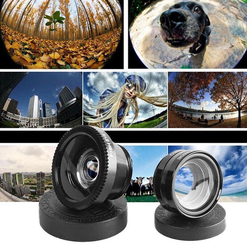 Camera Accessories: Wide Angle Macro Fisheye Phone Camera Lens Kit For Iphone Samsung Black