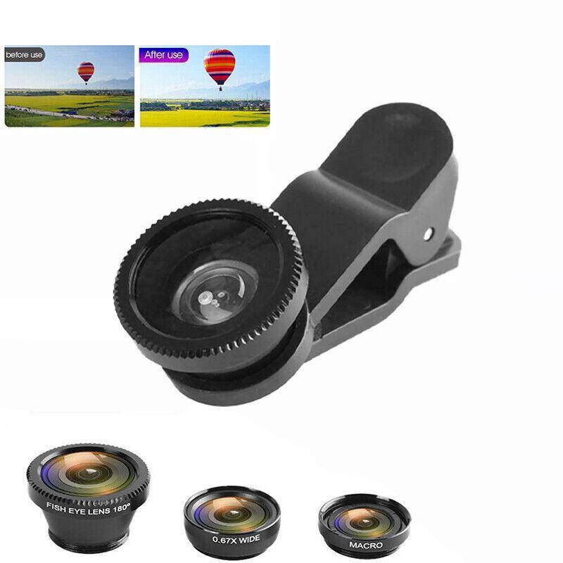 Camera Accessories: Wide Angle Macro Fisheye Phone Camera Lens Kit For Iphone Samsung Black
