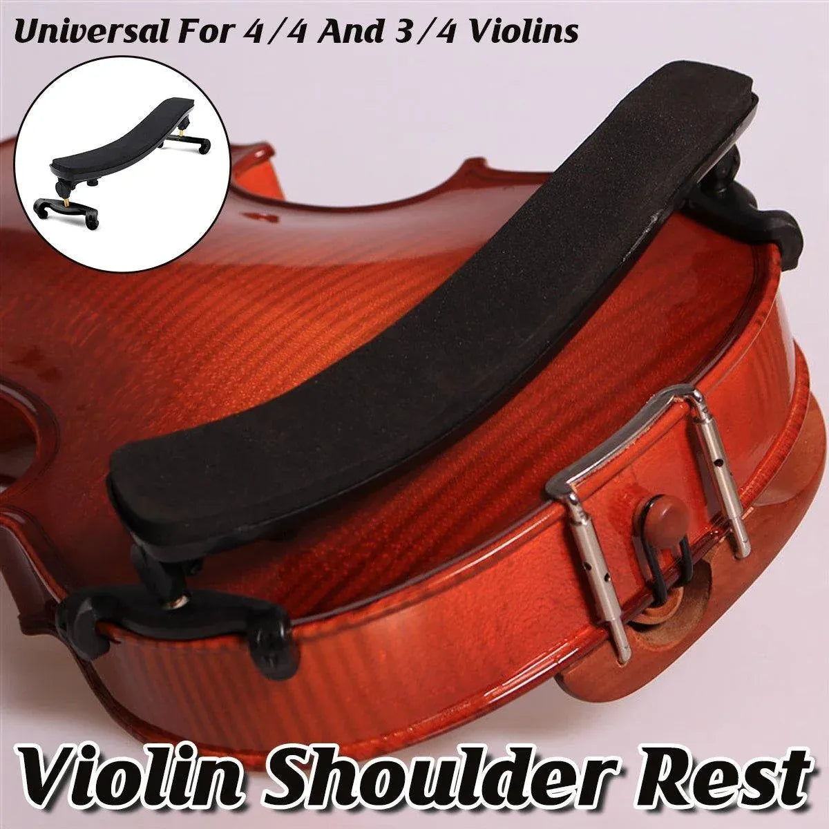 Black Adjustable Violin Shoulder Rest for 3/4 and 4/4 Violins - 1 Piece