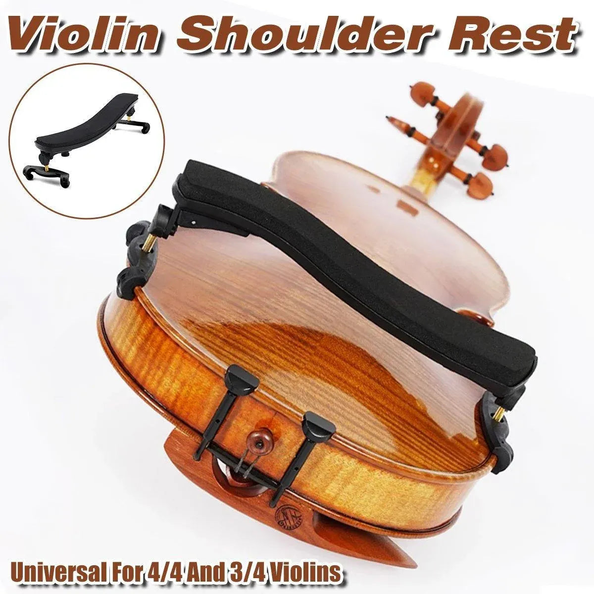 Black Adjustable Violin Shoulder Rest for 3/4 and 4/4 Violins - 1 Piece