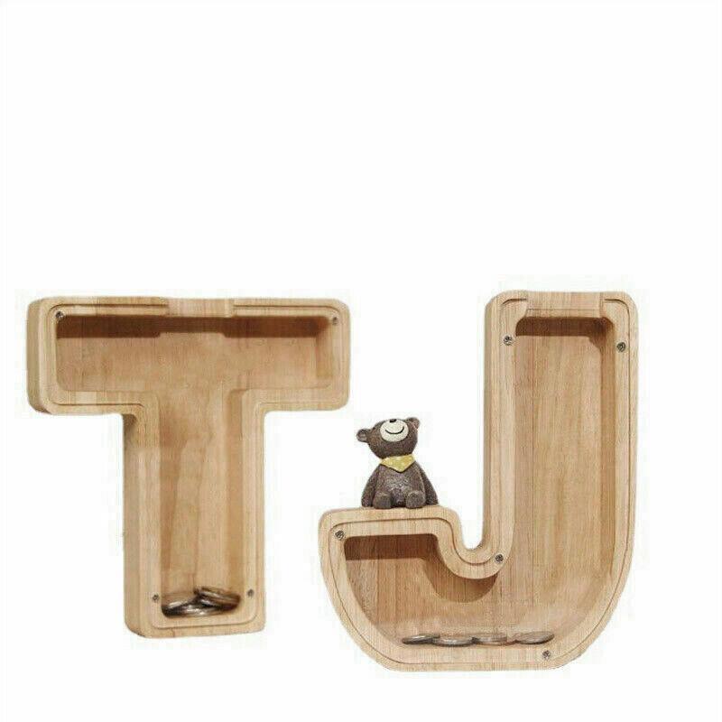 Storage Boxes: Wooden Piggy Bank Funny Letter or Guitar Coin Saving Money Box AZ Gift Idea - C