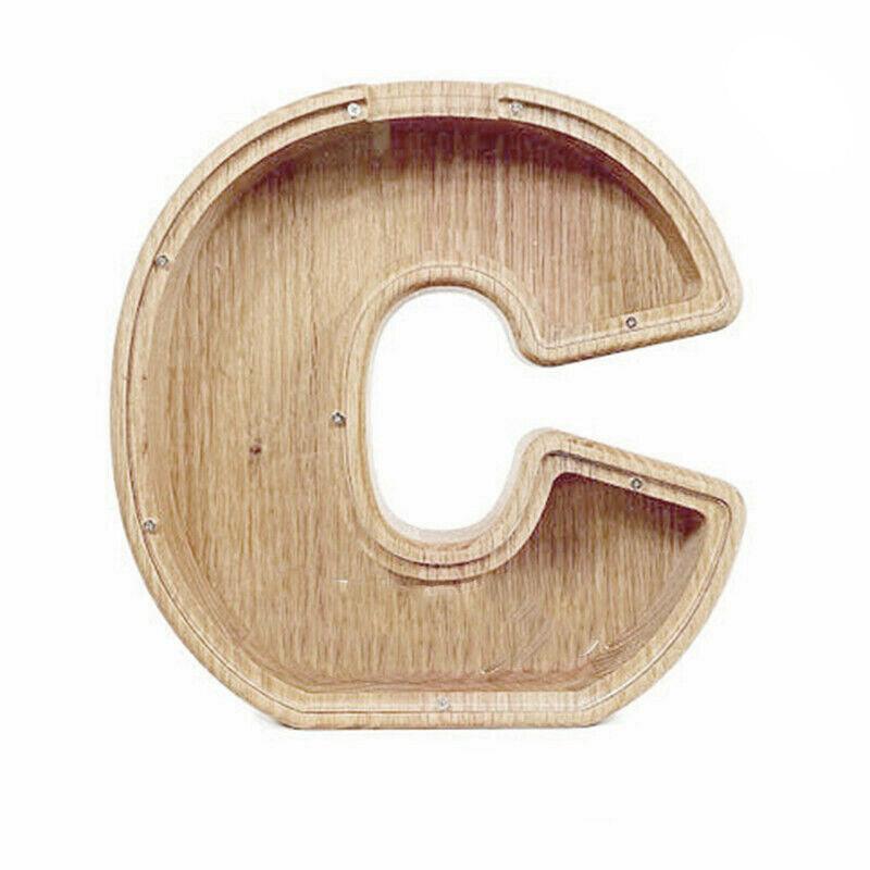 Storage Boxes: Wooden Piggy Bank Funny Letter or Guitar Coin Saving Money Box AZ Gift Idea - C