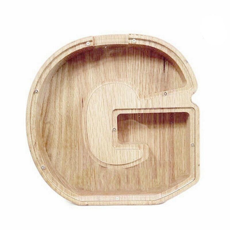 Storage Boxes: Wooden Piggy Bank Funny Letter or Guitar Coin Saving Money Box AZ Gift Idea - C
