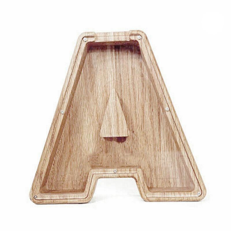 Storage Boxes: Wooden Piggy Bank Funny Letter or Guitar Coin Saving Money Box AZ Gift Idea - D