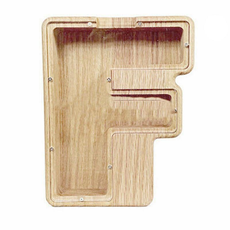 Storage Boxes: Wooden Piggy Bank Funny Letter or Guitar Coin Saving Money Box AZ Gift Idea - D