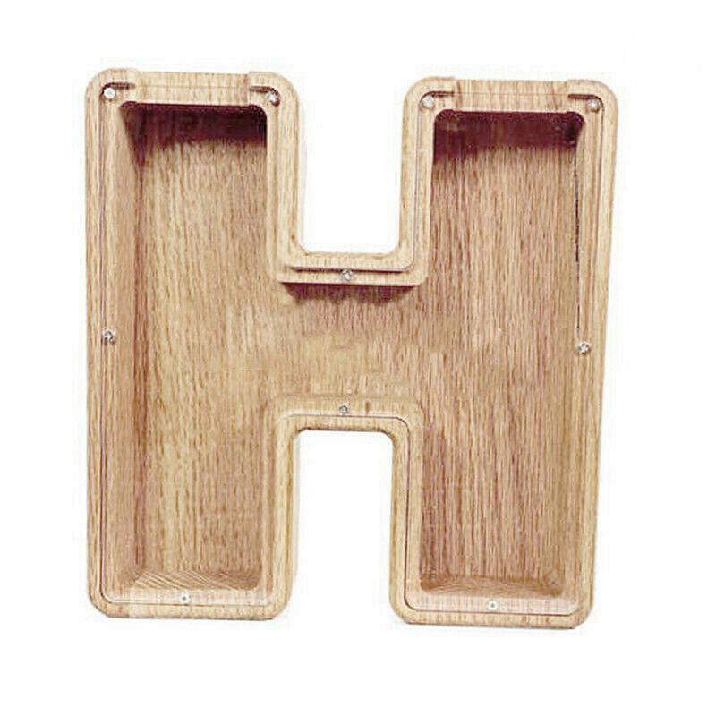 Storage Boxes: Wooden Piggy Bank Funny Letter or Guitar Coin Saving Money Box AZ Gift Idea - D