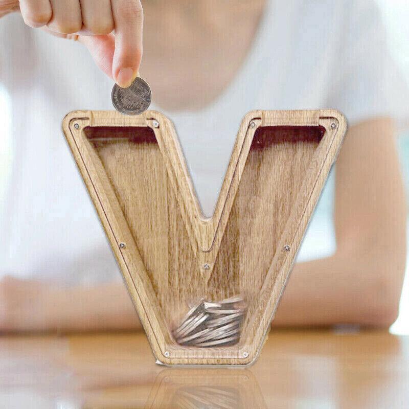 Wooden Piggy Bank Funny Letter or Guitar Coin Saving Money Box A–Z Gift Idea - S