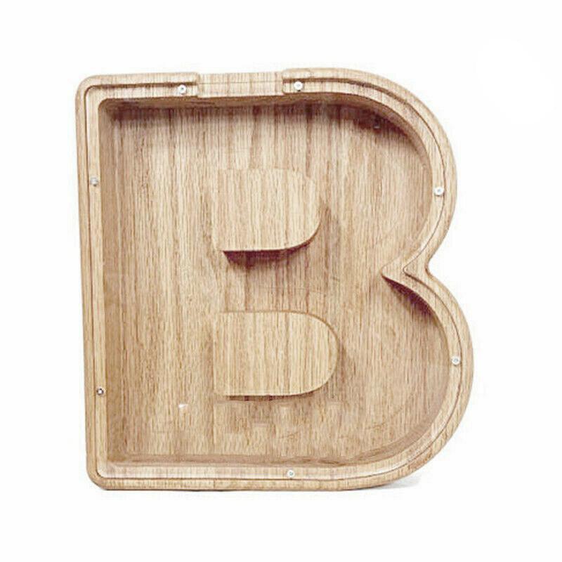Wooden Piggy Bank Funny Letter or Guitar Coin Saving Money Box A–Z Gift Idea - S