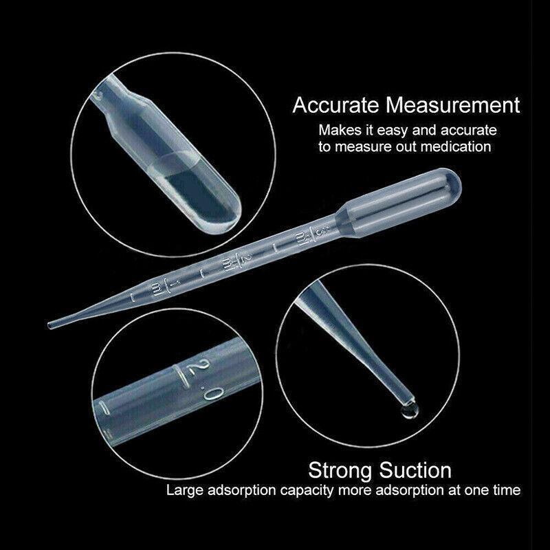 Pharmaceutical Supplies: 100X 3ml Disposable Graduated Plastic Pipettes for Liquid Transfer - 100PCS