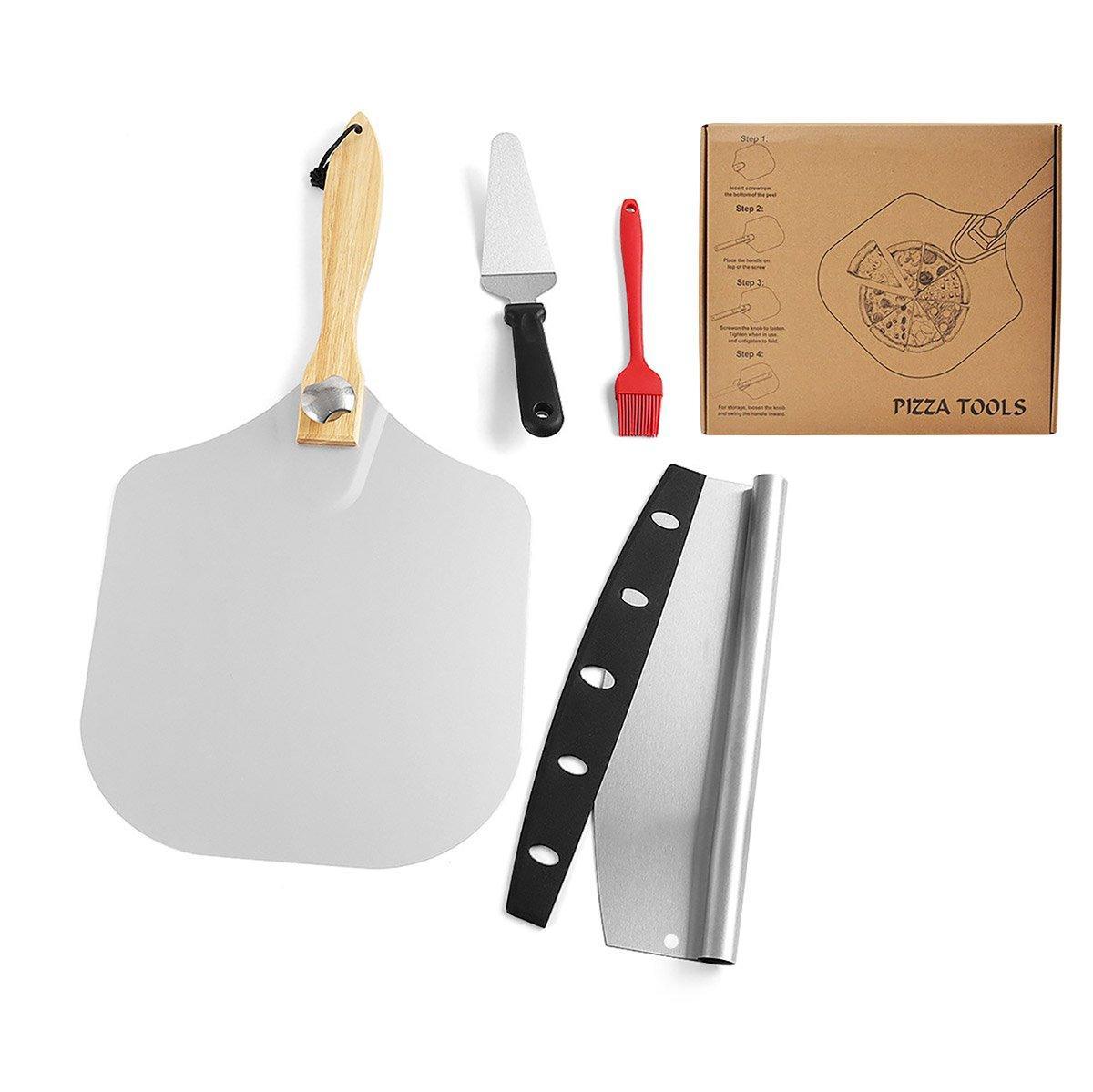 Bakeware & Accessories: Aluminum Pizza Shovel 12Inch Pizza Transfer Tool with Pizza Cutter and Wheel Set