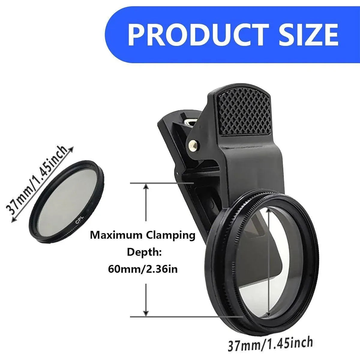 Black 37 mm Clip-On CPL Camera Filter Set - 2 Pieces