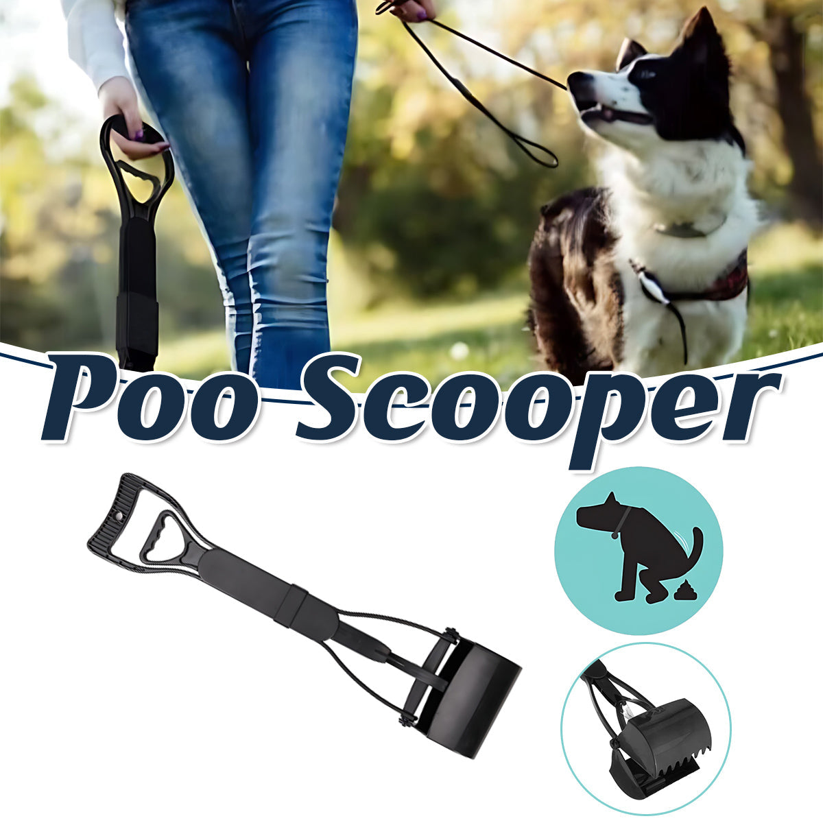 Small Animal Habitats & Cages: Long Handle Pet Pooper Scooper with Clamping Jaw for Dog Waste Pickup Outdoor Use