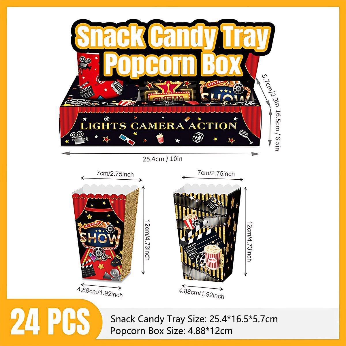 Disposable Plates: 24 PCS Movie Night Snack Trays Popcorn Food Drink Holder Cinema Party Supplies - 24pcs-KY001