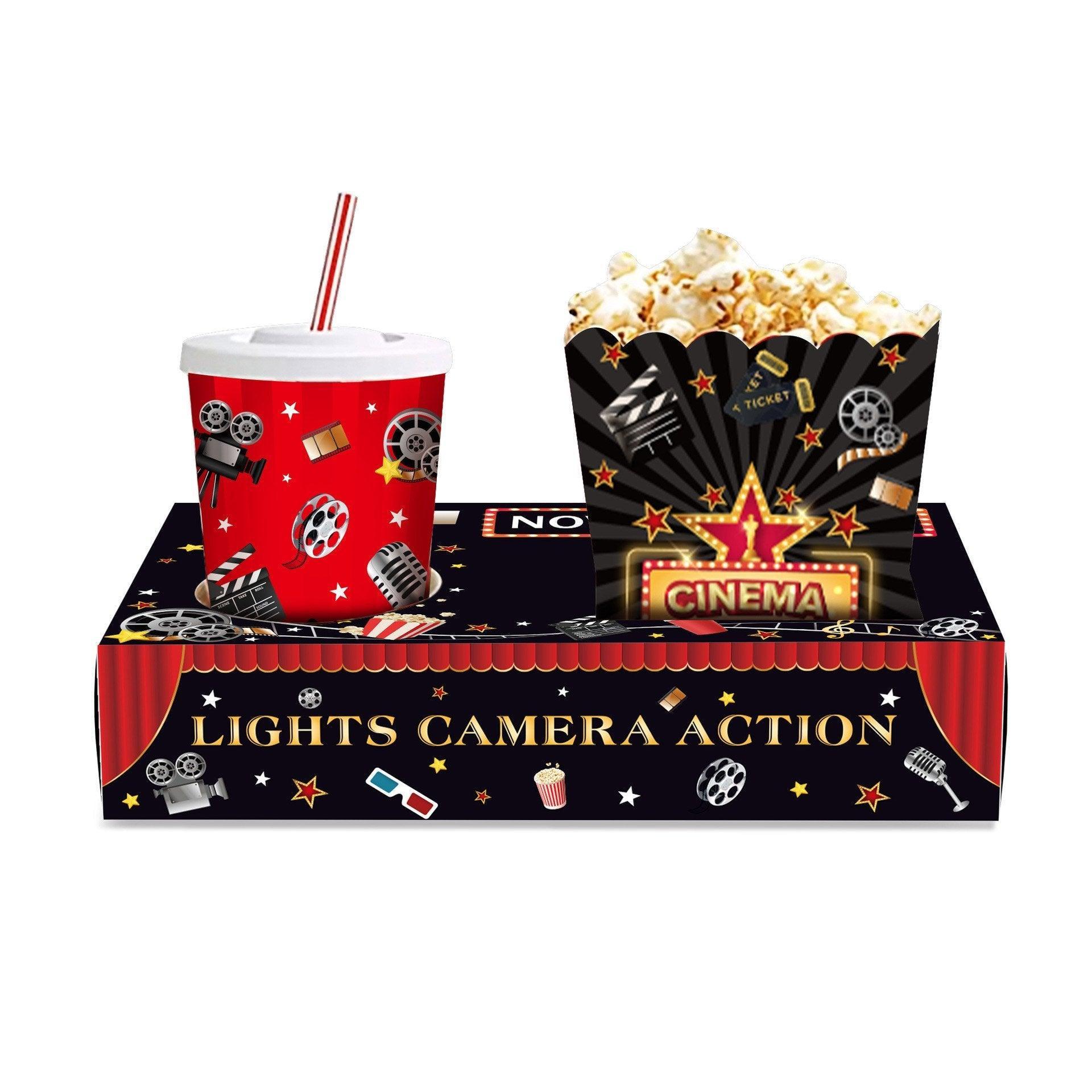 Disposable Plates: 24 PCS Movie Night Snack Trays Popcorn Food Drink Holder Cinema Party Supplies - 24pcs-KY001