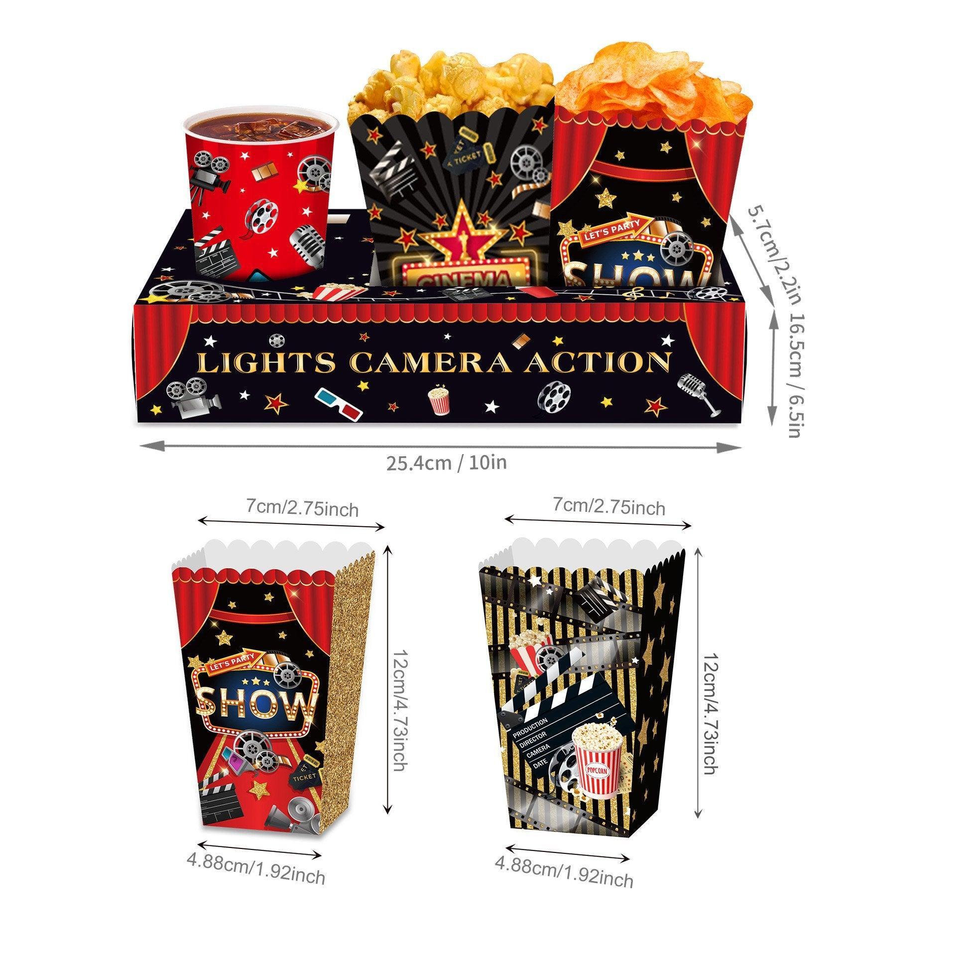 Disposable Plates: 24 PCS Movie Night Snack Trays Popcorn Food Drink Holder Cinema Party Supplies - 24pcs-KY001
