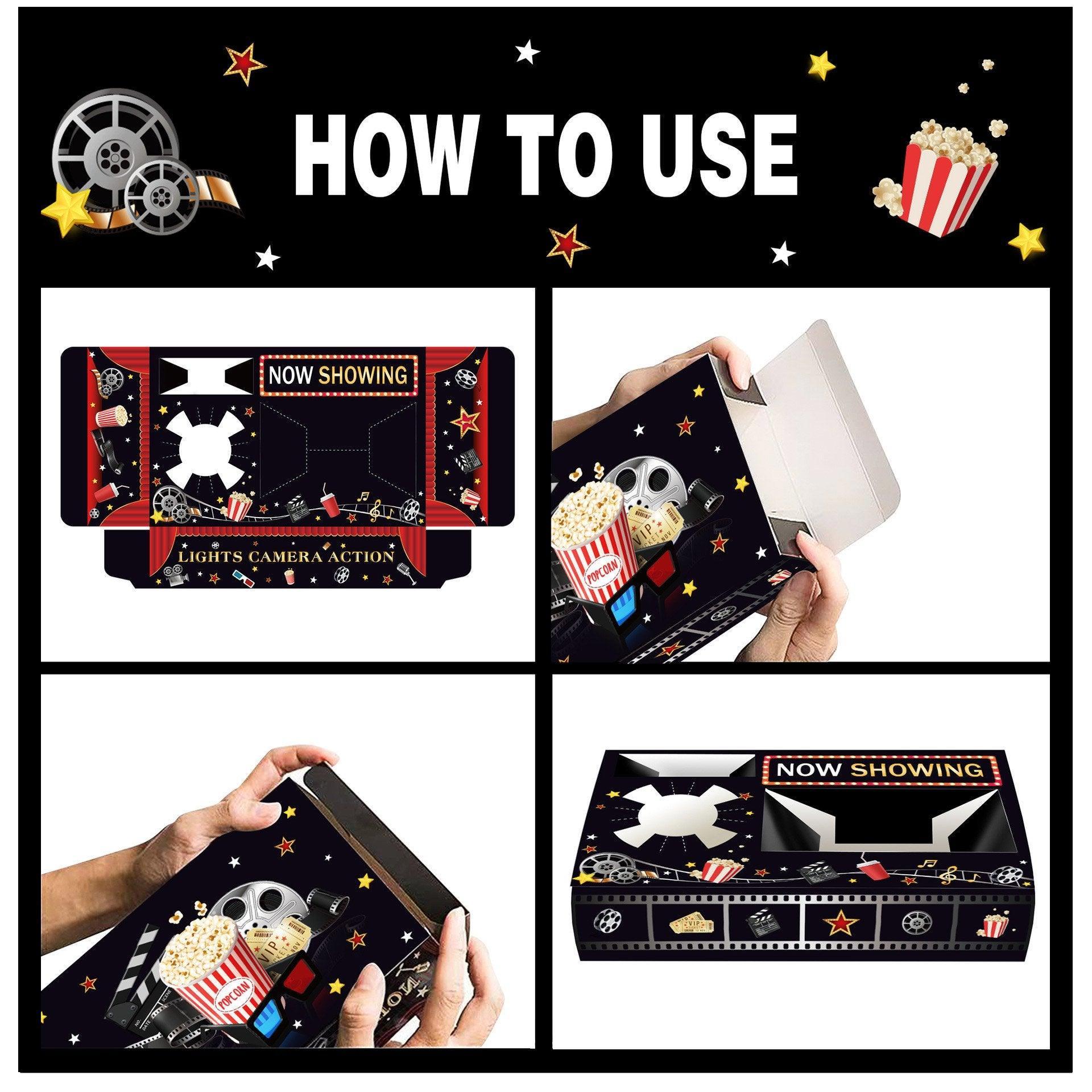 Disposable Plates: 24 PCS Movie Night Snack Trays Popcorn Food Drink Holder Cinema Party Supplies - 24pcs-KY001