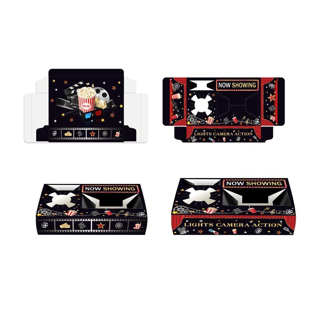 Disposable Plates: 24 PCS Movie Night Snack Trays Popcorn Food Drink Holder Cinema Party Supplies - 24pcs-KY001