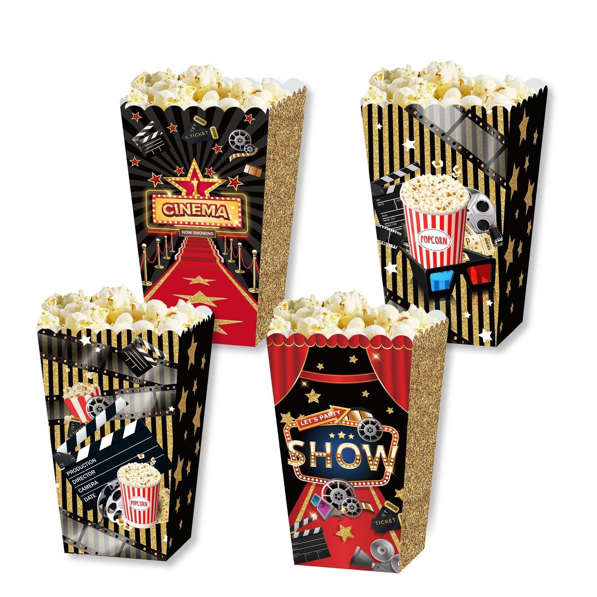 Disposable Plates: 24 PCS Movie Night Snack Trays Popcorn Food Drink Holder Cinema Party Supplies - 24pcs-KY001
