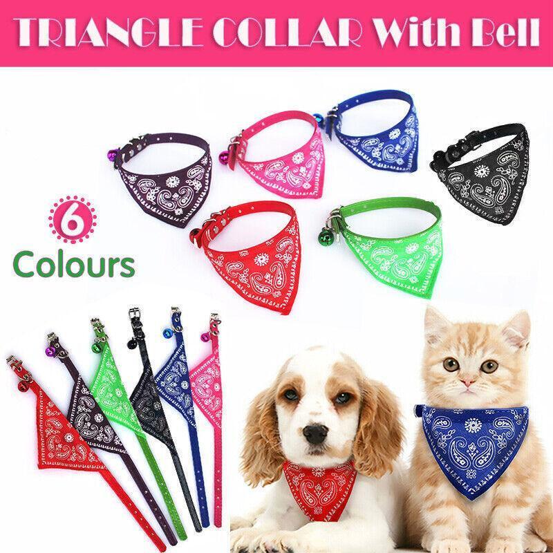 Pet ID Tags: Adjustable Bandana Collar with Bell for Small Dogs and Cats Triangle Scarf Style - Blue