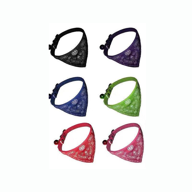 Pet ID Tags: Adjustable Bandana Collar with Bell for Small Dogs and Cats Triangle Scarf Style - Red