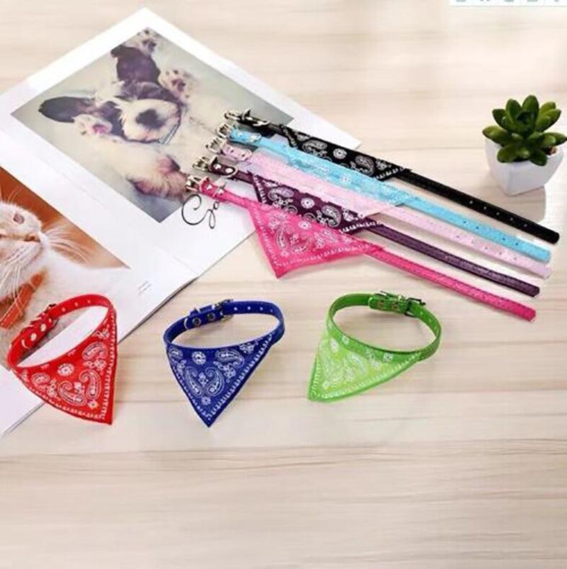 Pet ID Tags: Adjustable Bandana Collar with Bell for Small Dogs and Cats Triangle Scarf Style - Red