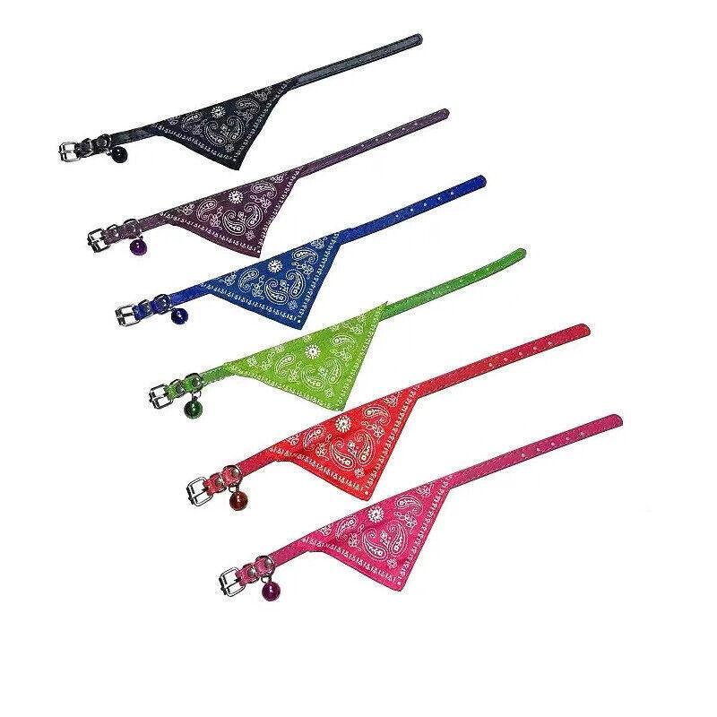 Pet ID Tags: Adjustable Bandana Collar with Bell for Small Dogs and Cats Triangle Scarf Style - Red