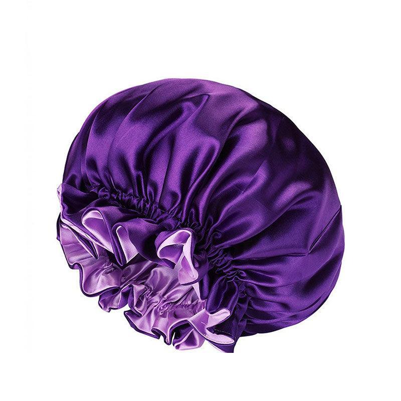 Women's Sleepwear: Womens Satin Sleep Cap Bonnet Elastic Wide Band Hair Sleeping Hat - Purple