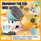 100Pcs Cake Tools Pudding Cake Aluminum Foil Baking Cups Cupcake Cup with Lids - 100pcs-Blue