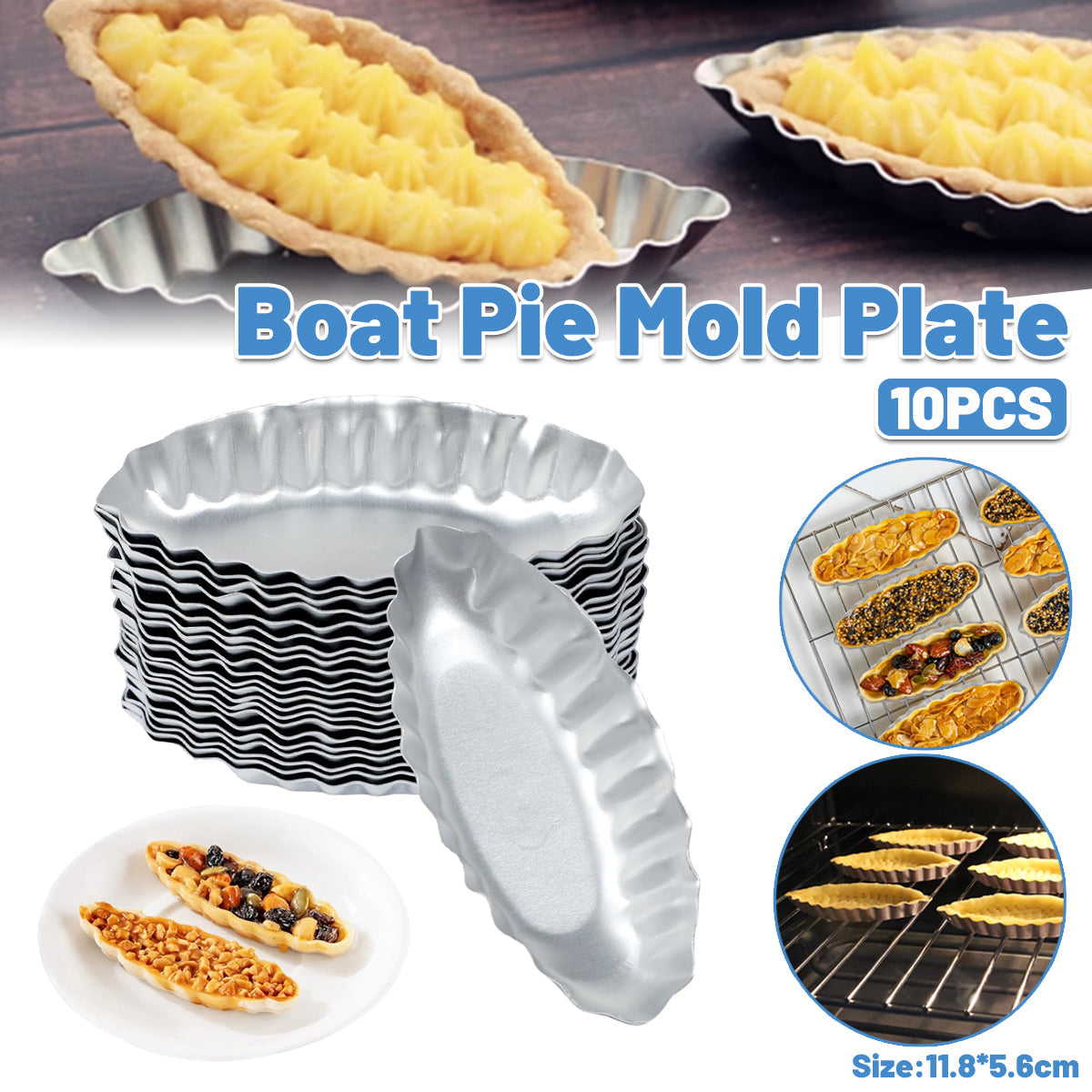 Bakeware & Accessories: 10PCS Baking Egg Tart Mould Cake Tins Set DIY Cups Sailing Boat Pie Mold Plate