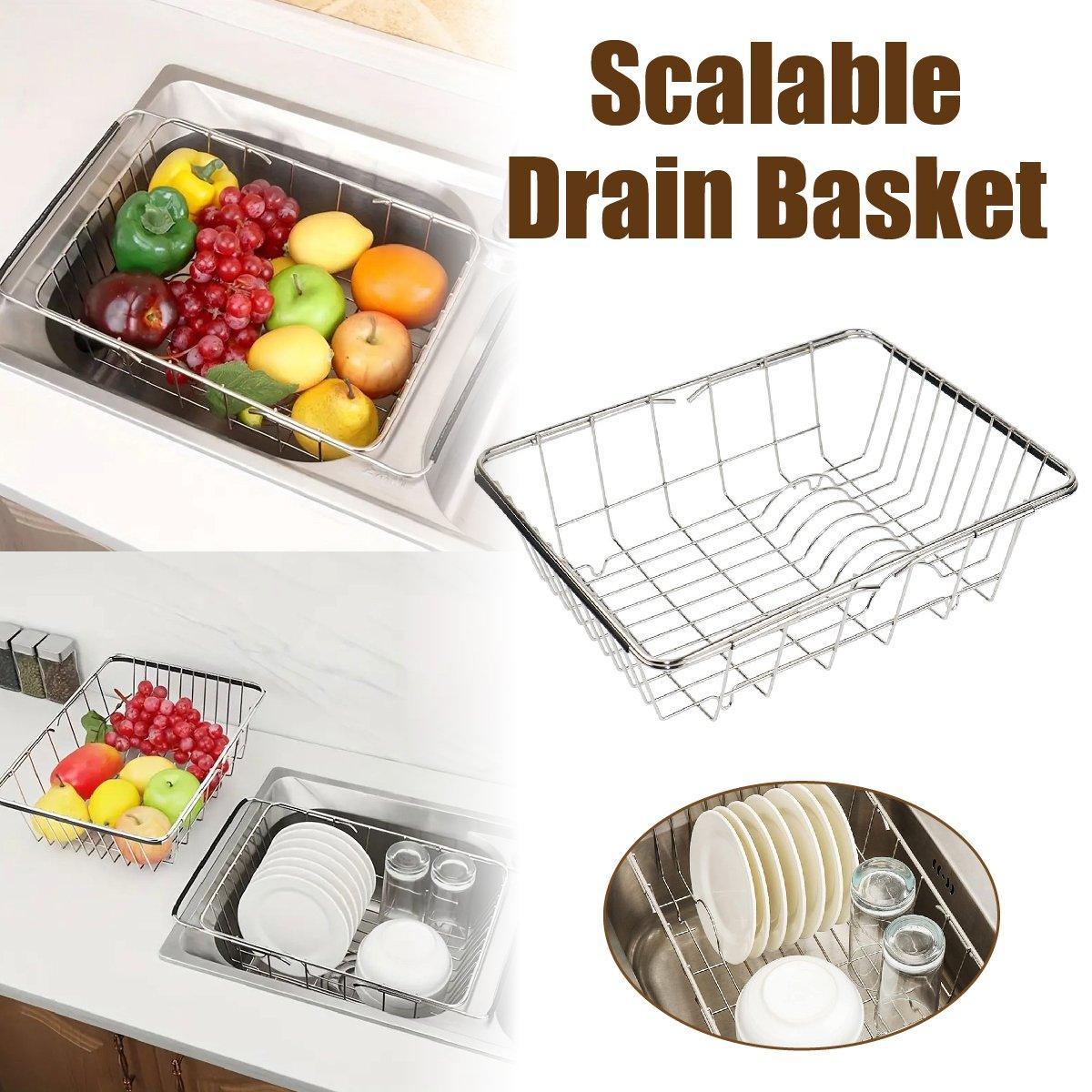 Dish Racks: Stainless Steel Sink Draining Basket Telescopic Dish Rack Kitchen Storage Holder