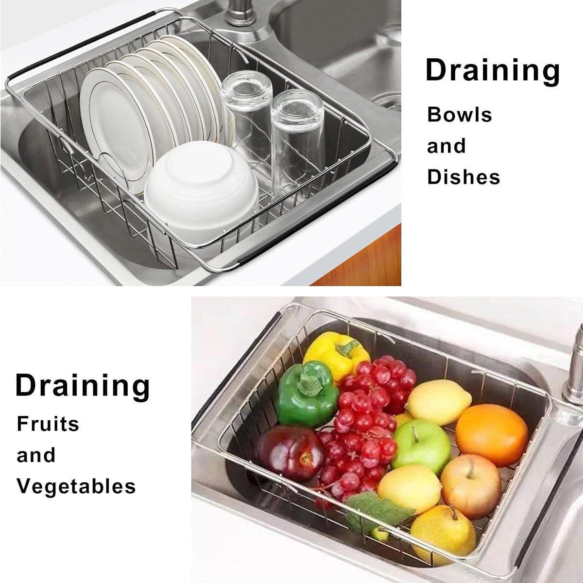 Dish Racks: Stainless Steel Sink Draining Basket Telescopic Dish Rack Kitchen Storage Holder