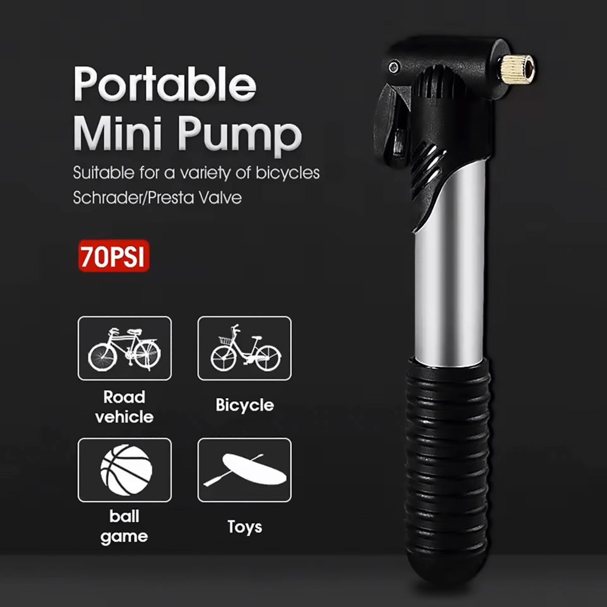 Bicycle Parts: Aluminium Mini Bicycle Air Pump Bike Hand Ball Inflator Portable Cycling Tyre