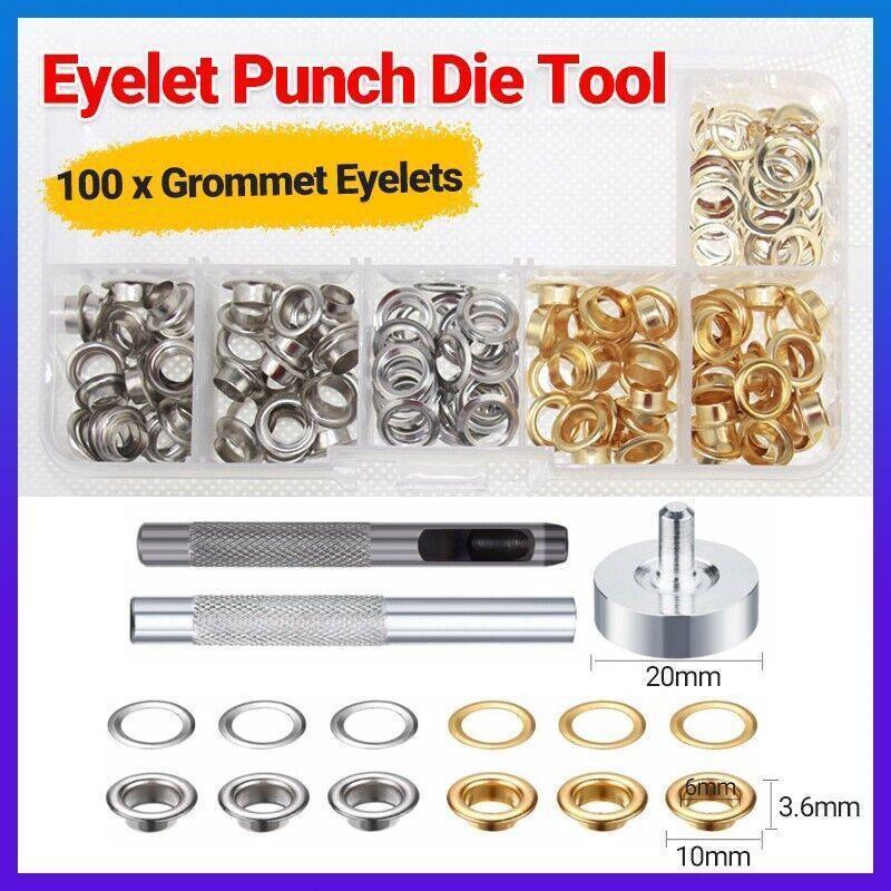 Hand Tools: Eyelet Punch Die Tool Kit with 100 Sets of 6mm Grommets for Leather Craft