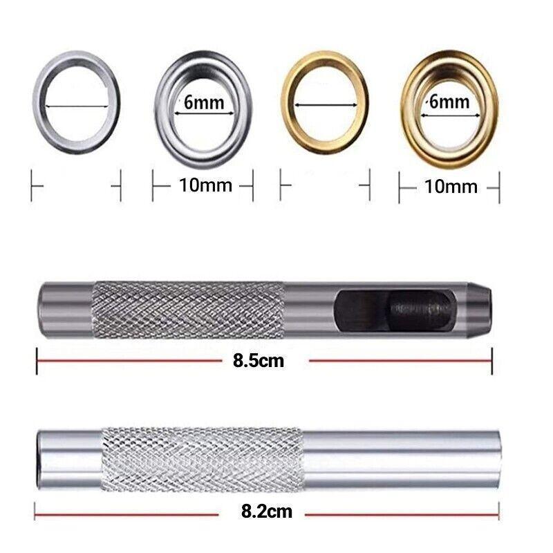 Hand Tools: Eyelet Punch Die Tool Kit with 100 Sets of 6mm Grommets for Leather Craft