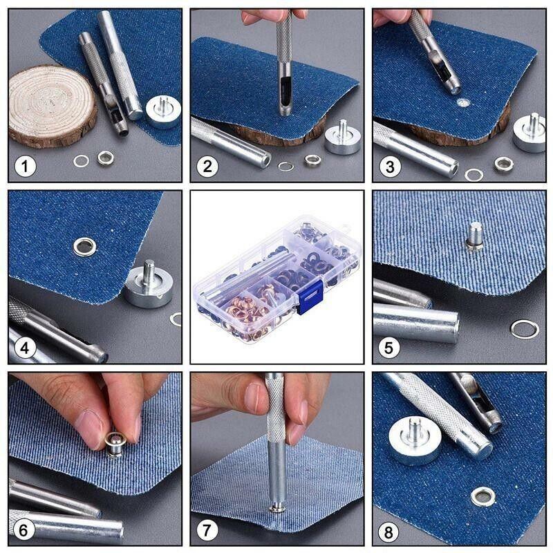 Hand Tools: Eyelet Punch Die Tool Kit with 100 Sets of 6mm Grommets for Leather Craft