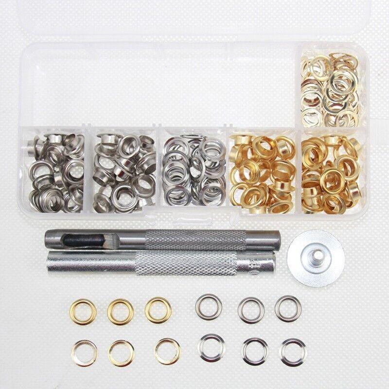 Hand Tools: Eyelet Punch Die Tool Kit with 100 Sets of 6mm Grommets for Leather Craft