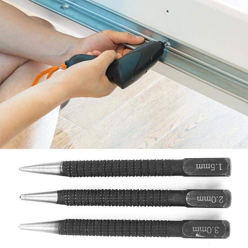 Office Supplies: Nail Centre Punch Set 3PCS Round Head Wood Metal Super Impact Resistance