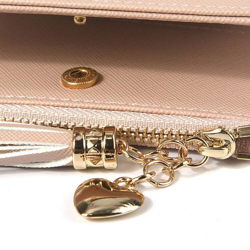 Automotive Decor: Ladies Short Wallet Small Leather Purse Folding Card Holder Coin Pocket Tassel Design - Red