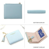 Automotive Decor: Ladies Short Wallet Small Leather Purse Folding Card Holder Coin Pocket Tassel Design - Red