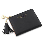 Automotive Decor: Ladies Short Wallet Small Leather Purse Folding Card Holder Coin Pocket Tassel Design - Red