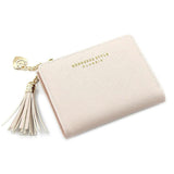 Automotive Decor: Ladies Short Wallet Small Leather Purse Folding Card Holder Coin Pocket Tassel Design - Red