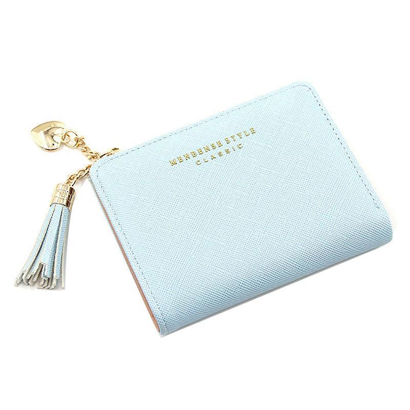 Automotive Decor: Ladies Short Wallet Small Leather Purse Folding Card Holder Coin Pocket Tassel Design - Red