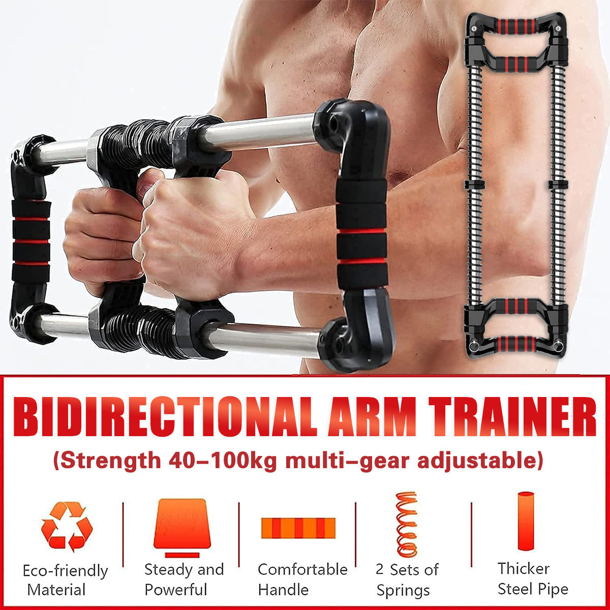Gym Equipment & Accessories: Arm Trainer Pull Press Bar 100kg Resistance Chest Abdomen Home Fitness Equipment