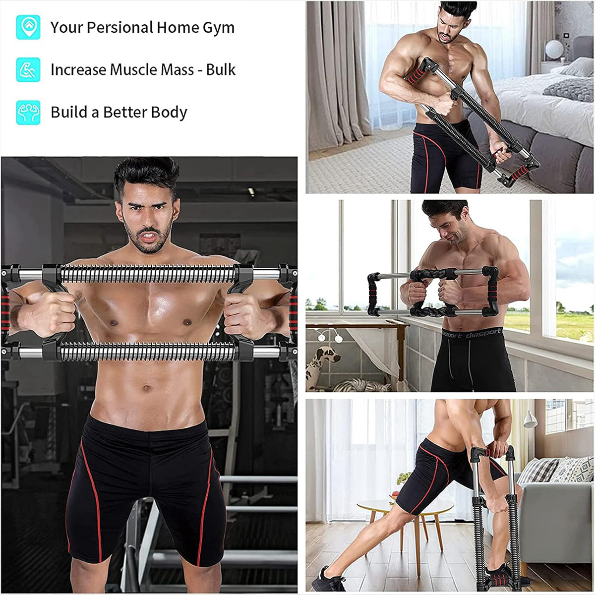 Gym Equipment & Accessories: Arm Trainer Pull Press Bar 100kg Resistance Chest Abdomen Home Fitness Equipment