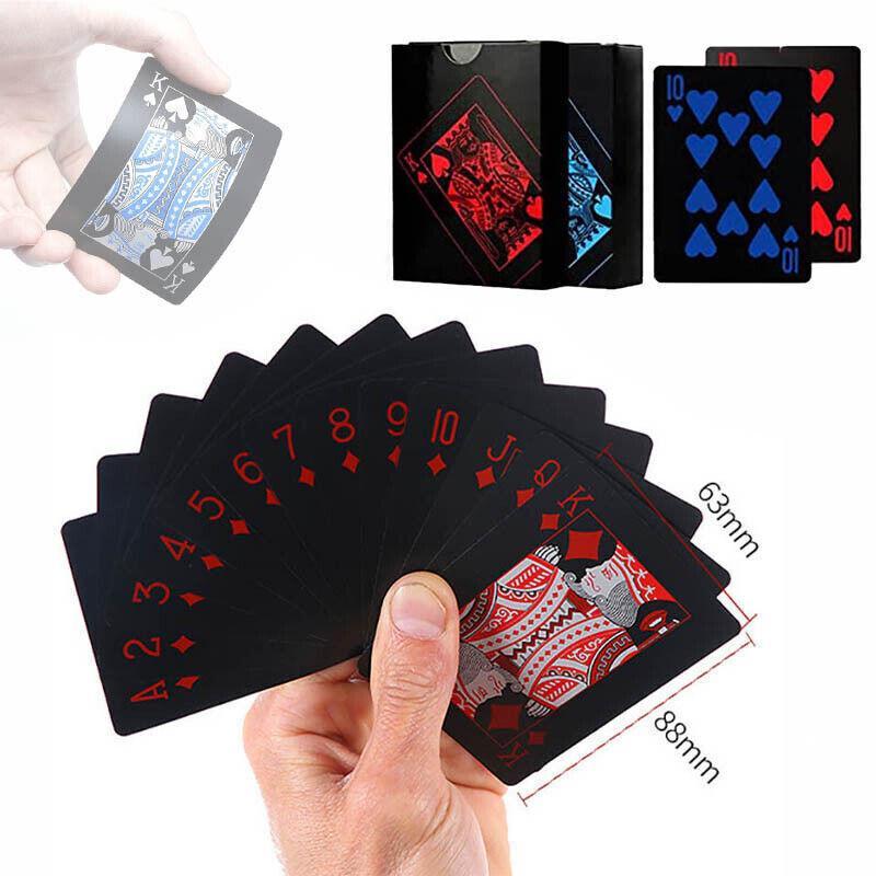 Card Games: Waterproof PVC Playing Cards Poker Deck Black Plastic Magic Tricks Game Set - Blue