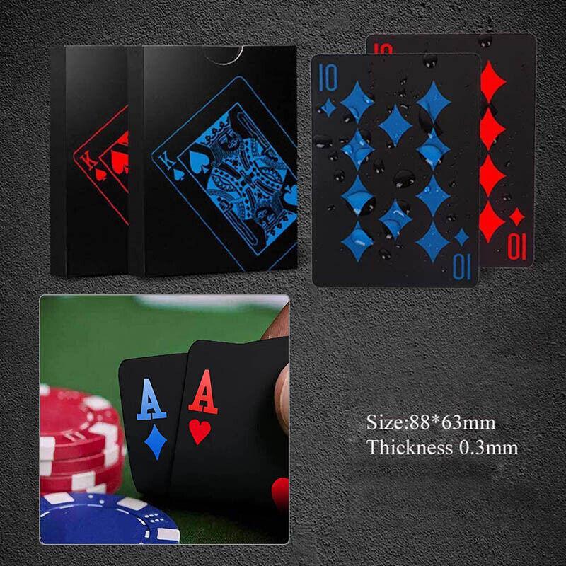 Card Games: Waterproof PVC Playing Cards Poker Deck Black Plastic Magic Tricks Game Set - Blue