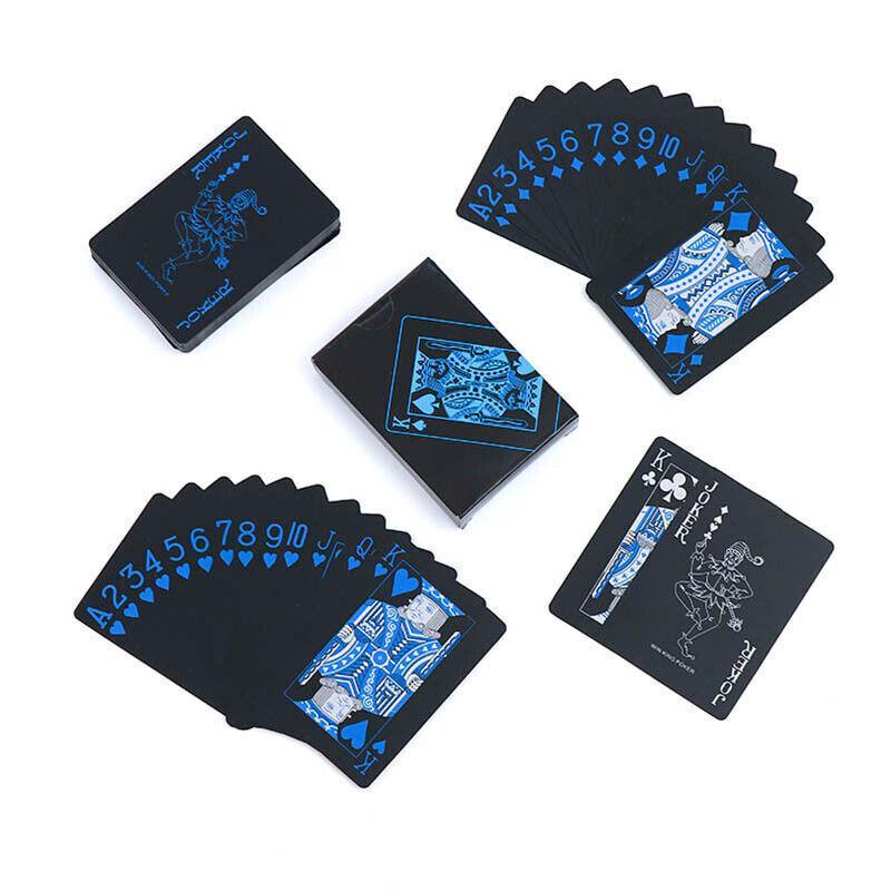 Card Games: Waterproof PVC Playing Cards Poker Deck Black Plastic Magic Tricks Game Set - Blue