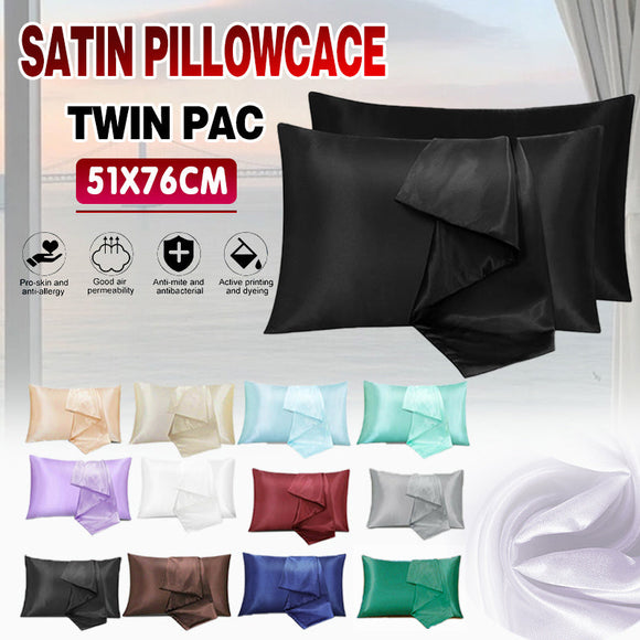 2X Satin Pillow Case Bedroom Pillowcase Cushion Covers Home Decor Luxury Slip - Light Green